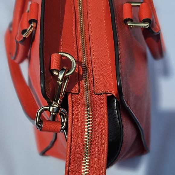 Michael Kors Selma Large Red Saffiano Leather Purse Crossbody Double Handle Bag - Picture 7 of 9